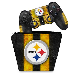 KIT Capa Case e Skin PS4 Controle  - Pittsburgh Steelers - Nfl
