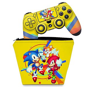KIT Capa Case e Skin PS4 Controle  - Sonic Mania
