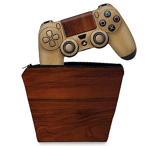 KIT Capa Case e Skin PS4 Controle  - Textura Madeira