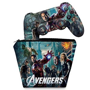 KIT Capa Case e Skin PS4 Controle  - The Avengers - Os Vingadores