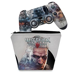 KIT Capa Case e Skin PS4 Controle  - The Witcher #B