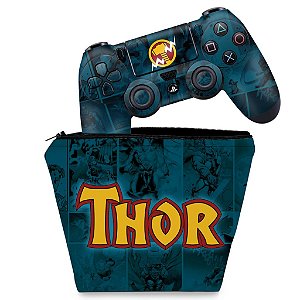 KIT Capa Case e Skin PS4 Controle  - Thor Comics