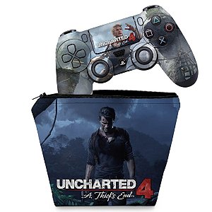 KIT Capa Case e Skin PS4 Controle  - Uncharted 4