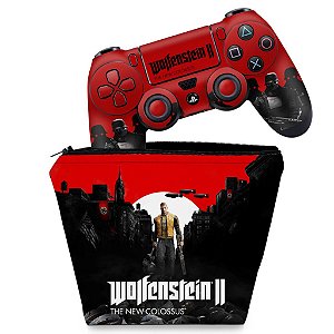 KIT Capa Case e Skin PS4 Controle  - Wolfenstein 2 New Order