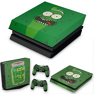 KIT PS4 Slim Skin e Capa Anti Poeira - Pickle Rick And Morty