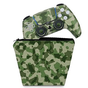 KIT Capa Case e Skin PS5 Controle - Camuflado Verde