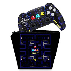KIT Capa Case e Skin PS5 Controle - Pac Man