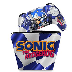 KIT Capa Case e Skin PS5 Controle - Sonic