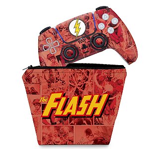 KIT Capa Case e Skin PS5 Controle - The Flash Comics