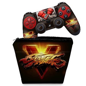 KIT Capa Case e Skin PS4 Controle  - Street Fighter V