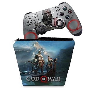 KIT Capa Case e Skin PS4 Controle  - God Of War #B