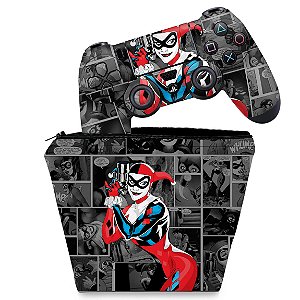 KIT Capa Case e Skin PS4 Controle  - Harley Quinn - Arlequina #A