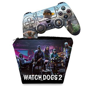 KIT Capa Case e Skin PS4 Controle  - Watch Dogs 2