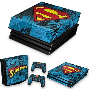 KIT PS4 Pro Skin e Capa Anti Poeira - Super Homem Superman Comics