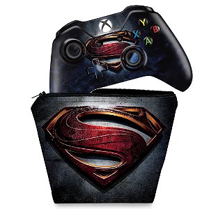 KIT Capa Case e Skin Xbox One Fat Controle - Superman - Super Homem