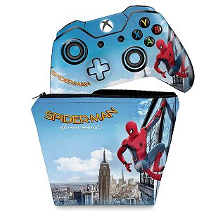 KIT Capa Case e Skin Xbox One Fat Controle - Homem Aranha - Spiderman Homecoming