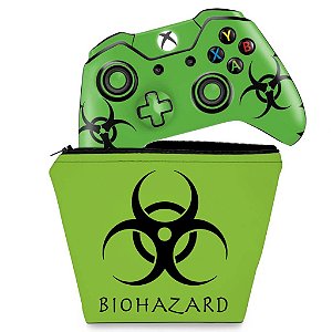 KIT Capa Case e Skin Xbox One Fat Controle - Biohazard Radioativo