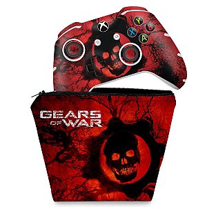 KIT Capa Case e Skin Xbox One Slim X Controle - Gears of War - Skull