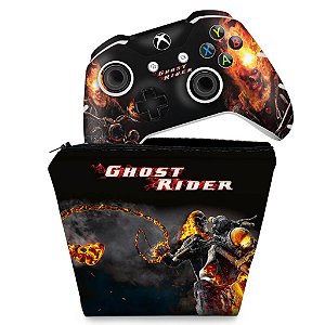 KIT Capa Case e Skin Xbox One Slim X Controle - Ghost Rider - Motoqueiro Fantasma #A