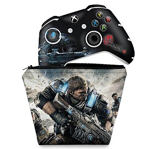 KIT Capa Case e Skin Xbox One Slim X Controle - Gears of War 4