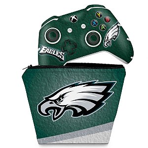 KIT Capa Case e Skin Xbox One Slim X Controle - Philadelphia Eagles NFL