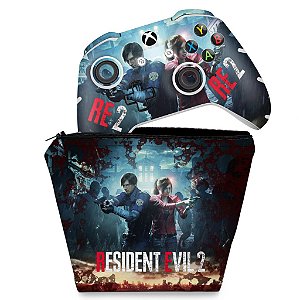 KIT Capa Case e Skin Xbox One Slim X Controle - Resident Evil 2 Remake