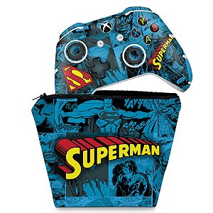 KIT Capa Case e Skin Xbox One Slim X Controle - Super Homem Superman Comics