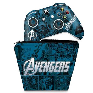 KIT Capa Case e Skin Xbox One Slim X Controle - Avengers Vingadores Comics