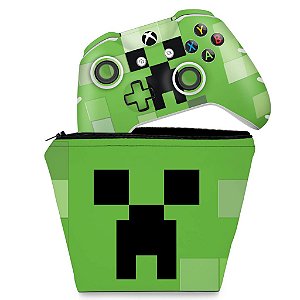 KIT Capa Case e Skin Xbox One Slim X Controle - Creeper Minecraft