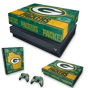 KIT Xbox One X Skin e Capa Anti Poeira - Green Bay Packers NFL