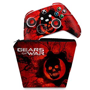 KIT Capa Case e Skin Xbox Series S X Controle - Gears of War - Skull