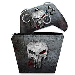 KIT Capa Case e Skin Xbox Series S X Controle - The Punisher Justiceiro