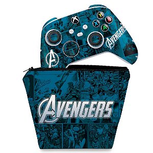 KIT Capa Case e Skin Xbox Series S X Controle - Avengers Vingadores Comics