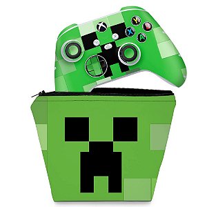 KIT Capa Case e Skin Xbox Series S X Controle - Creeper Minecraft