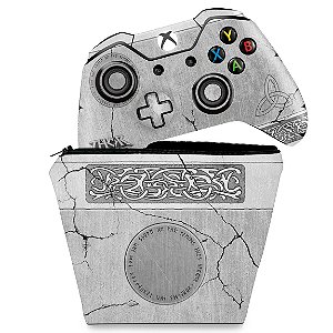 KIT Capa Case e Skin Xbox One Fat Controle - Mjolnir Thor Amor e Trovão