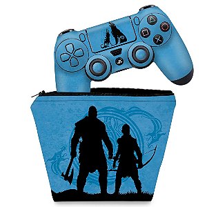 KIT Capa Case e Skin PS4 Controle - God of War Ragnarok Edition