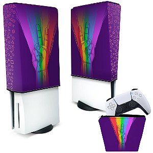 KIT Capa PS5 e Case Controle - Rainbow Colors Colorido