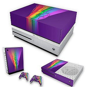KIT Xbox One S Slim Skin e Capa Anti Poeira - Rainbow Colors Colorido