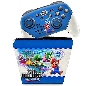 KIT Capa Case e Skin Nintendo Switch Pro Controle - Super Mario Bros. Wonder