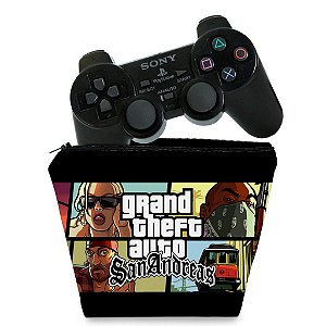 Capa Case e Skin Adesivo Compatível PS2 Controle - GTA San Andreas