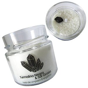 Vela Aromatizada de Limpeza Energética - Turmalina Negra e Sal Grosso