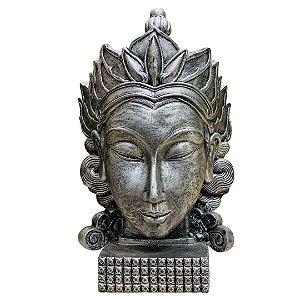 Estatua Cabeça de Buda Grande com Coroa - Prateado