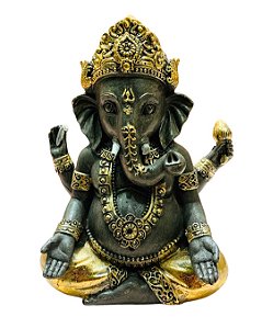 Ganesha da Prosperidade Cinza e Dourado