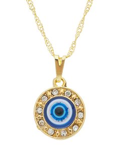 Colar com olho grego circulo com strass dourada