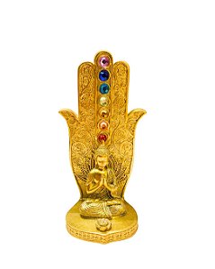 Incensário Mão de Hamsa 7 Chakras com Buda da Fortuna Meditando