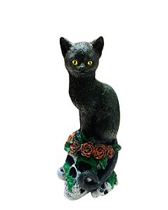 Gato Preto em Cima de Crânio com Rosas