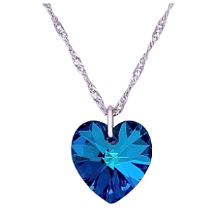 Colar Coração Swarovski 10mm Bermuda Blue