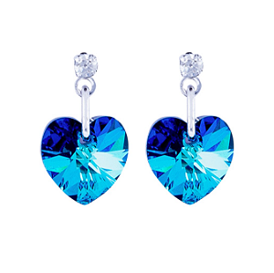 Brinco Coração 10mm Swarovski Bermuda Blue