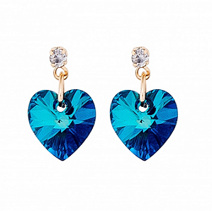 Brinco Coração 10mm Swarovski Bermuda Blue