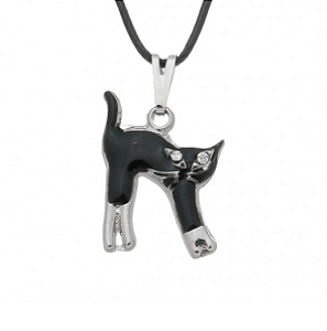 Colar Gato com Strass e Resina 13mm - Cordão Fino